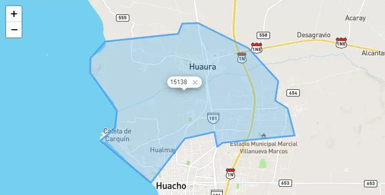 Mapa de Huaura, capital de la provincia de Huaura, Lima