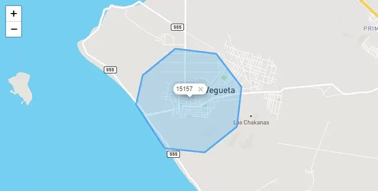 Mapa de la zona del código postal 15157 en Vegueta, Lima