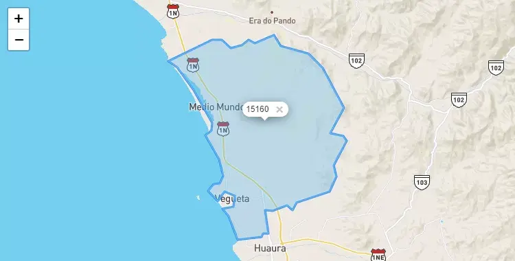 Mapa de la zona del código postal 15160 en Vegueta, Lima