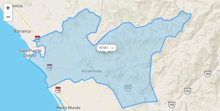 Mapa de la zona del código postal 15161 en Supe, Lima