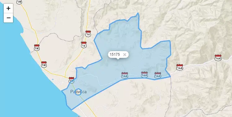 Mapa de la zona del código postal 15175 en Pativilca, Lima