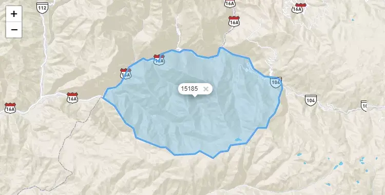 Mapa de la zona del código postal 15185 en Manas, Lima