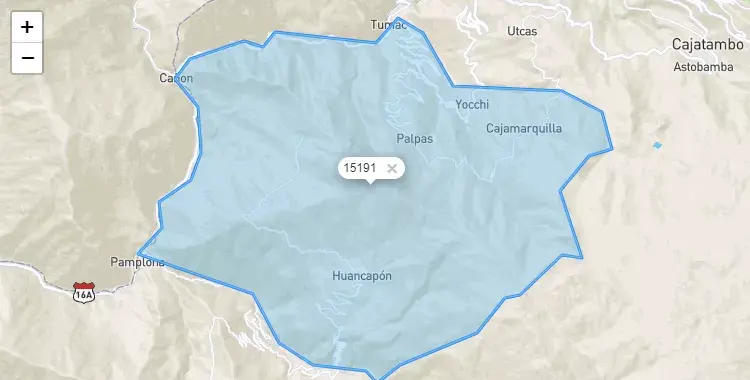 Mapa de la zona del código postal 15191 en Huancapón, Lima