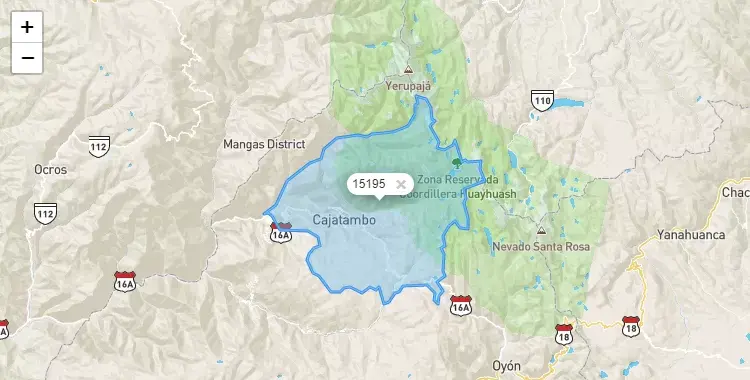 Mapa de Cajatambo, capital de la provincia de Cajatambo, Lima
