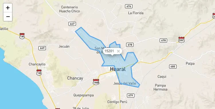 Mapa de Huaral, capital de la provincia de Huaral, Lima