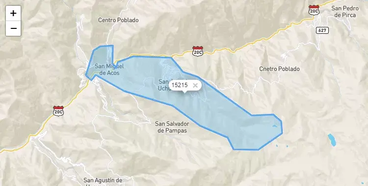 Mapa de la zona del código postal 15215 en San Miguel de Acos, Lima