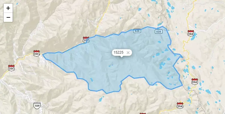 Mapa de la zona del código postal 15225 en Atavillos Alto, Lima