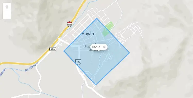 Mapa de la zona del código postal 15237 en Sayán, Lima