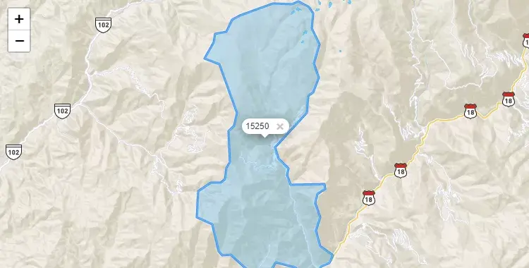 Mapa de la zona del código postal 15250 en Cochamarca, Lima
