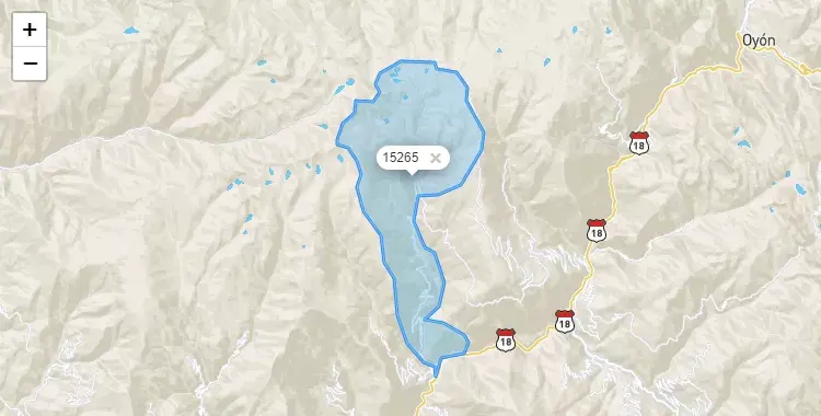 Mapa de la zona del código postal 15265 en Caujul, Lima
