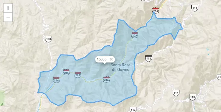 Mapa de la zona del código postal 15335 en Santa Rosa de Quives, Lima