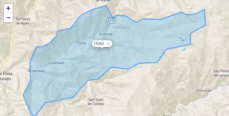 Mapa de la zona del código postal 15340 en Arahuay, Lima