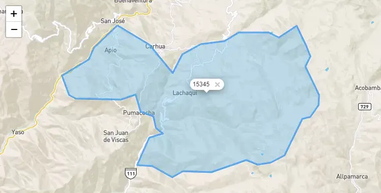 Mapa de la zona del código postal 15345 en Lachaqui, Lima