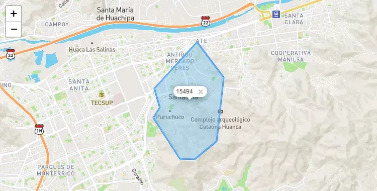Mapa de la zona del código postal 15494 en Ate, Lima