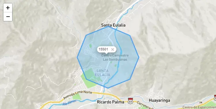 Mapa de la zona del código postal 15501 en Santa Eulalia, Lima