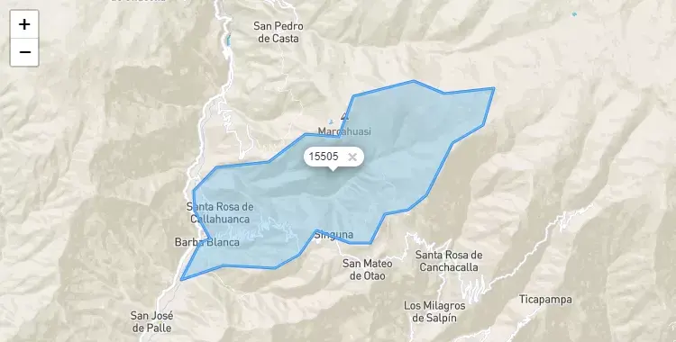 Mapa de la zona del código postal 15505 en Callahuanca, Lima