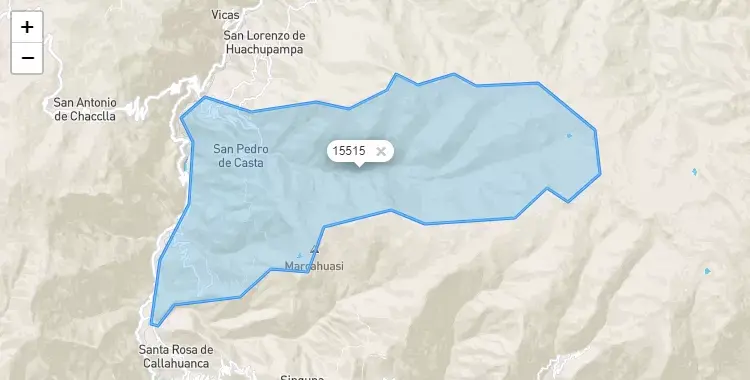 Mapa de la zona del código postal 15515 en San Pedro de Casta, Lima