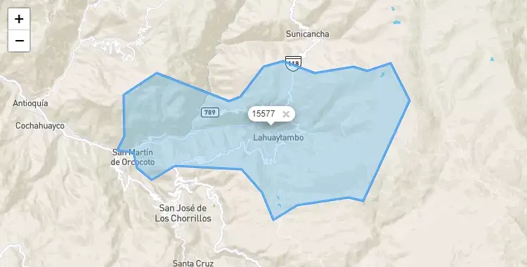 Mapa de la zona del código postal 15577 en Lahuaytambo, Lima