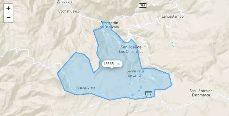 Mapa de la zona del código postal 15585 en Cuenca, Lima
