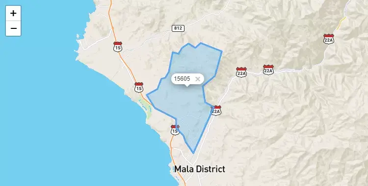 Mapa de la zona del código postal 15605 en Santa Cruz de Flores, Lima
