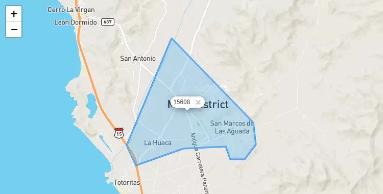 Mapa de la zona del código postal 15608 en Mala, Lima