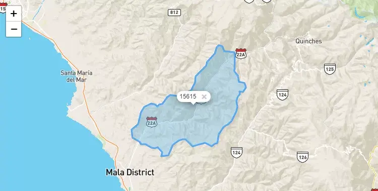 Mapa de la zona del código postal 15615 en Calango, Lima