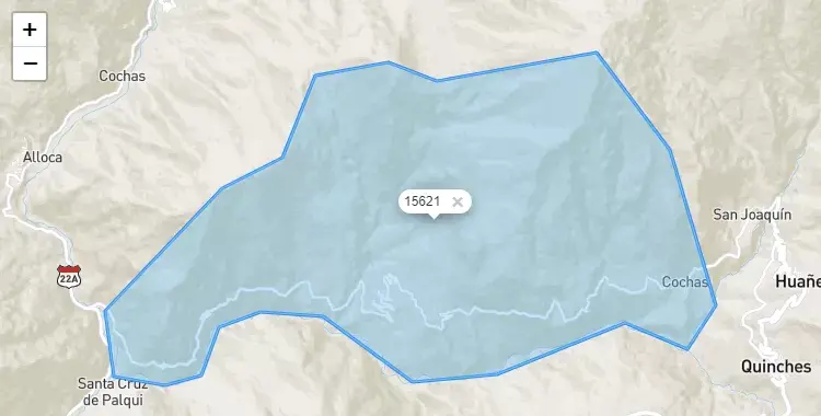 Mapa de la zona del código postal 15621 en Cochas, Lima