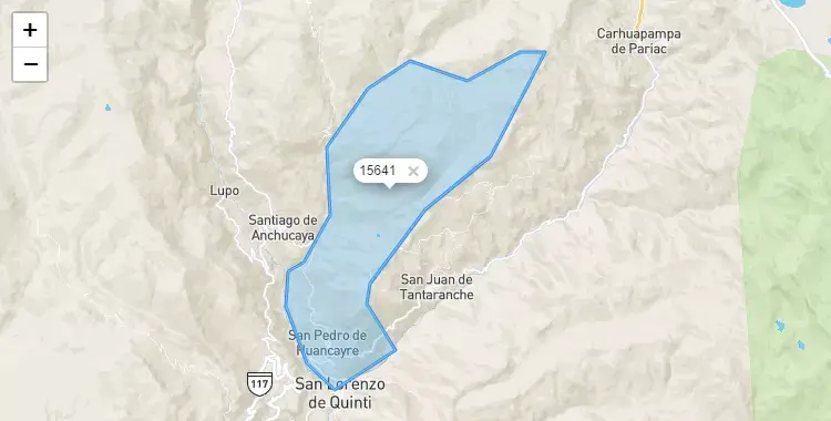 Mapa de la zona del código postal 15641 en San Pedro de Huancayre, Lima