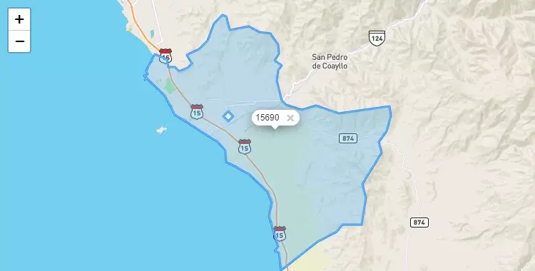 Mapa de la zona del código postal 15690 en Asia, Lima