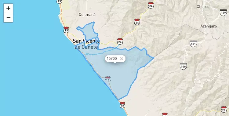 Mapa de la zona del código postal 15700 en Imperial, Lima