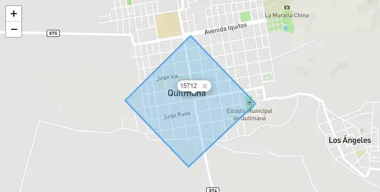 Mapa de la zona del código postal 15712 en Quilmana, Lima