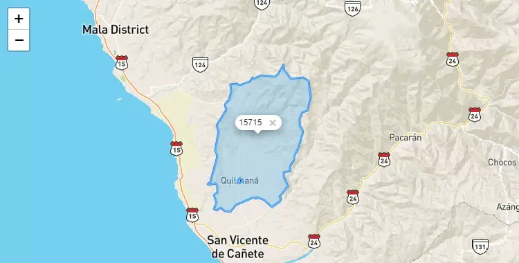 Mapa de la zona del código postal 15715 en Quilmana, Lima