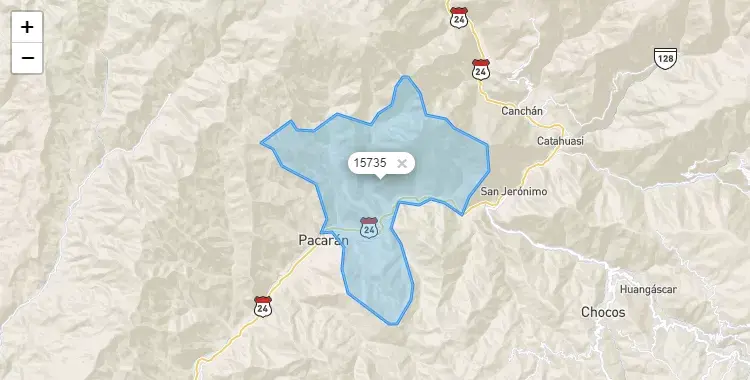 Mapa de la zona del código postal 15735 en Zuñiga, Lima