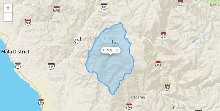 Mapa de la zona del código postal 15768 en Tauripampa, Lima