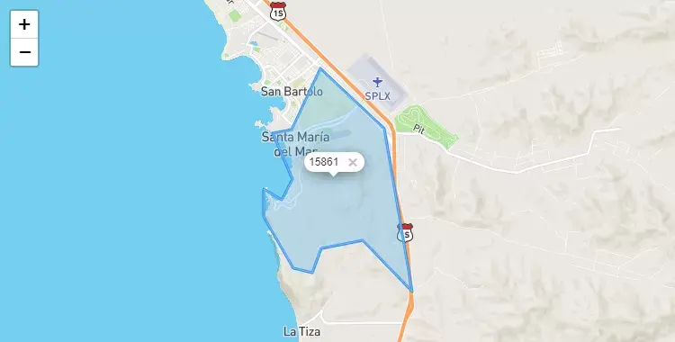 Mapa de la zona del código postal 15861 en Santa Maria del Mar, Lima
