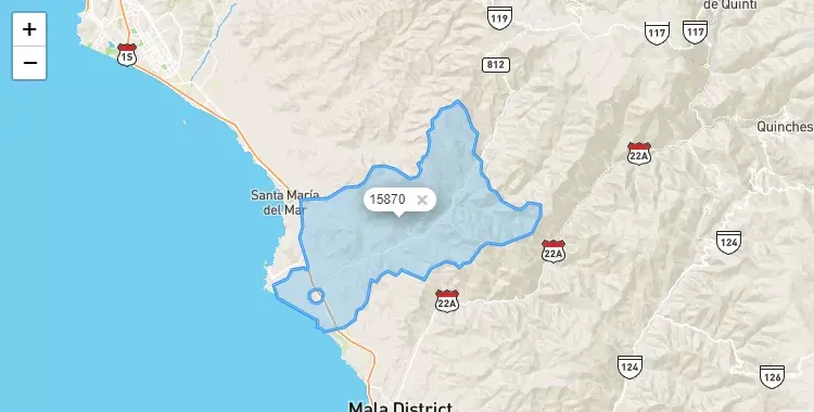 Mapa de la zona del código postal 15870 en Chilca, Lima