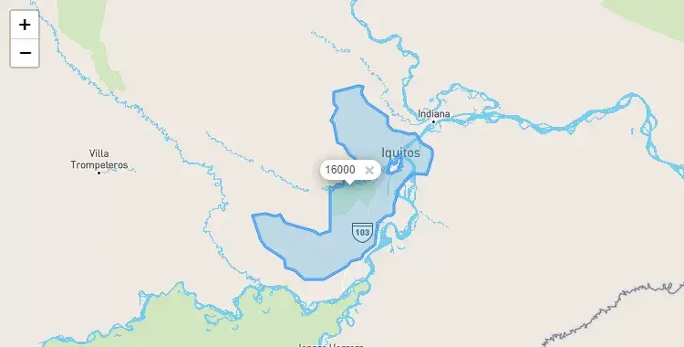 Mapa de la zona del código postal 16000 en San Juan Bautista, Loreto