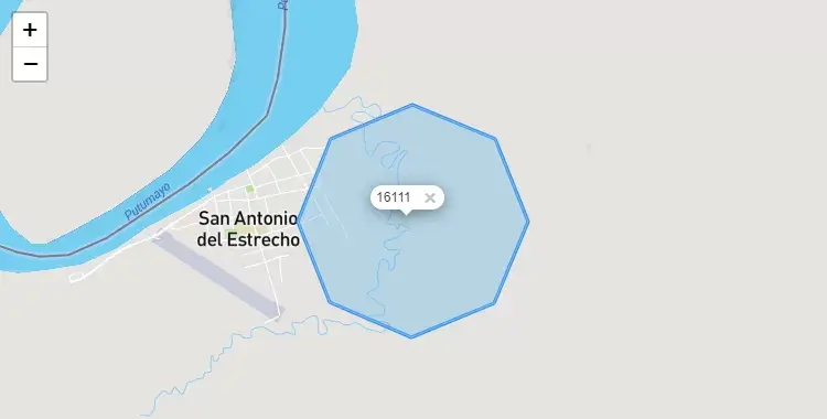 Mapa de la zona del código postal 16111 en Putumayo, Loreto
