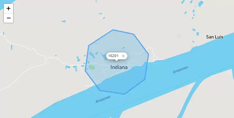 Mapa de la zona del código postal 16201 en Indiana, Loreto