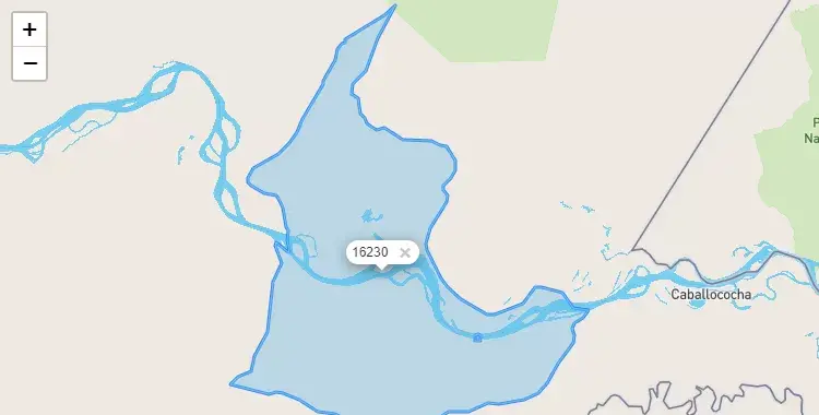 Mapa de la zona del código postal 16230 en San Pablo, Loreto