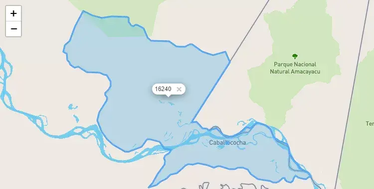 Mapa de la zona del código postal 16240 en Ramón Castilla, Loreto