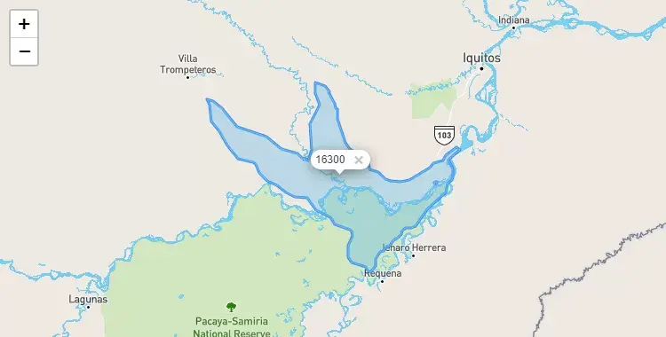 Mapa de la zona del código postal 16300 en Nauta, Loreto