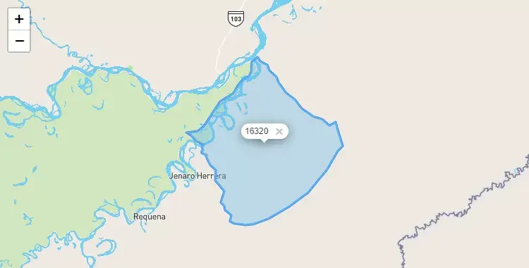 Mapa de la zona del código postal 16320 en Saquena, Loreto