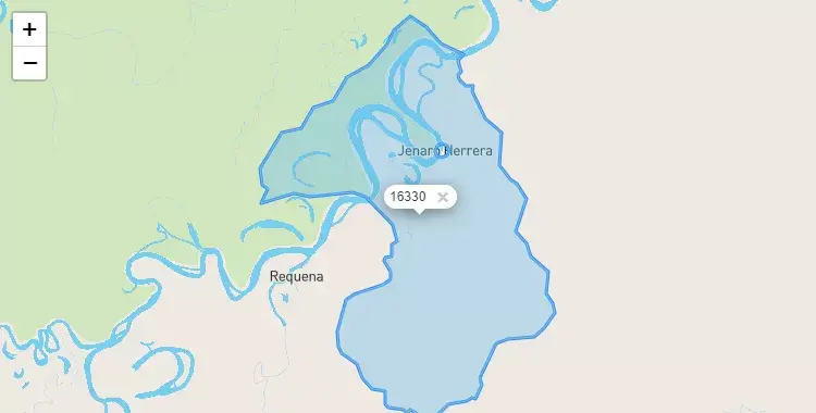 Mapa de la zona del código postal 16330 en Jenaro Herrera, Loreto