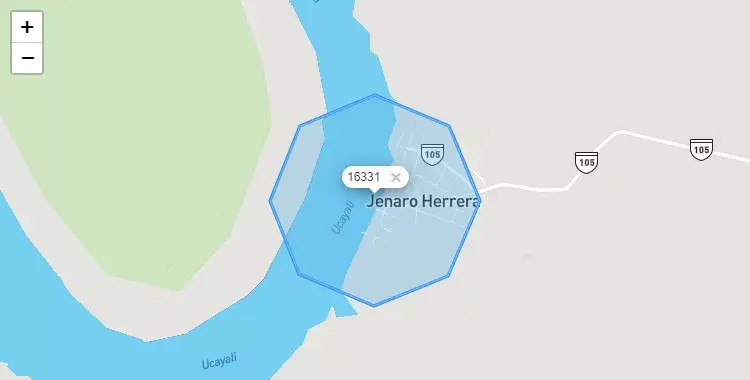 Mapa de la zona del código postal 16331 en Jenaro Herrera, Loreto