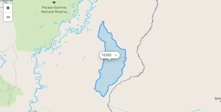 Mapa de la zona del código postal 16360 en Soplin, Loreto