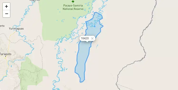 Mapa de la zona del código postal 16420 en Emilio San Martín, Loreto