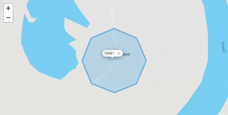 Mapa de la zona del código postal 16441 en Sarayacu, Loreto