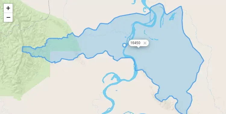 Mapa de la zona del código postal 16450 en Vargas Guerra, Loreto