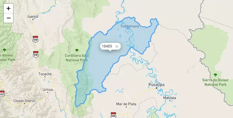 Mapa de la zona del código postal 16480 en Contamaná, Loreto